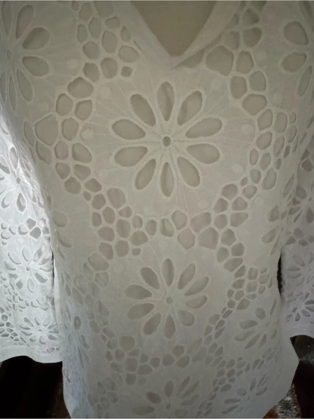 Tory Burch White Floral Eyelet Tunic Top